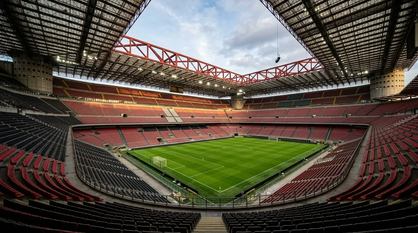 San Siro stadium lit up at night