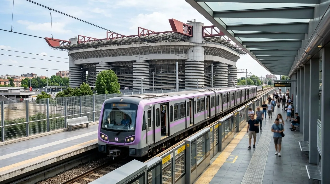 Metro Line 5 arriving at San Siro Stadio station
