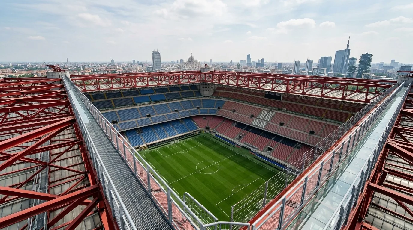 The red roof structure of San Siro from the Skywalk